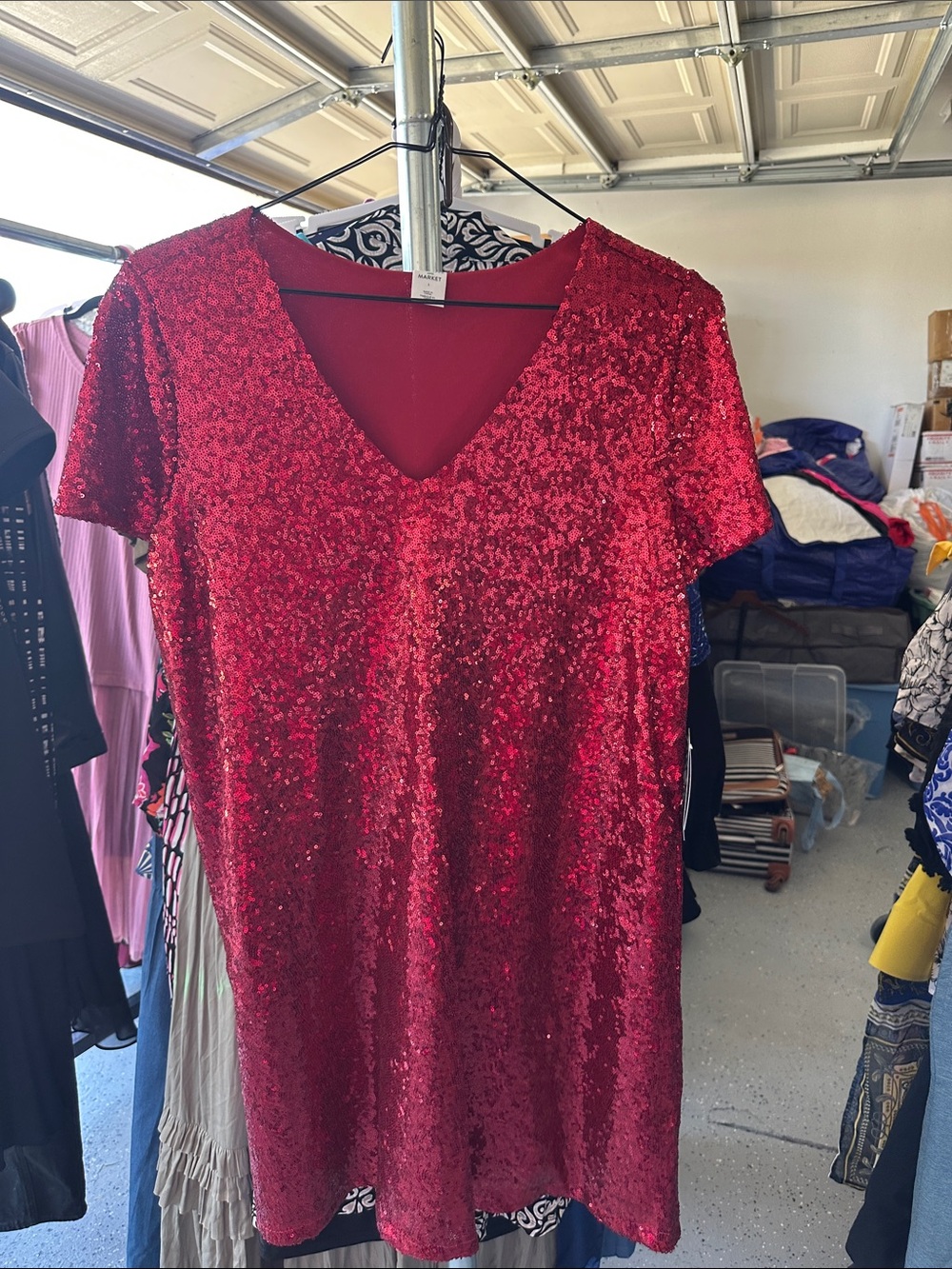 Melrose and Market Red Sequin V-Neck Mini Dress NWT